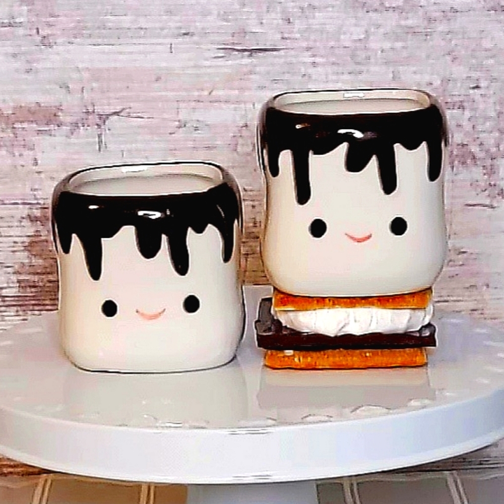 Set of Two 2.75 Ceramic Marshmallow Mugs for Tiered Trays